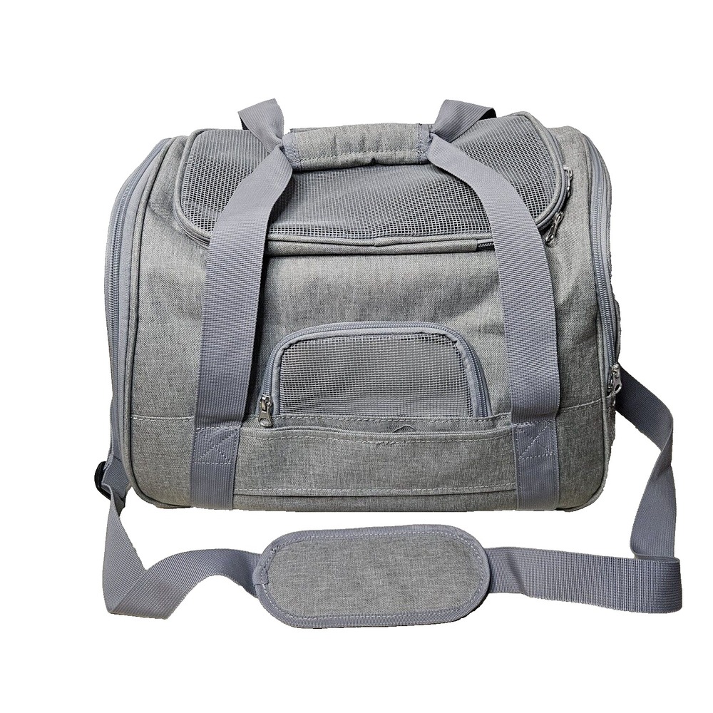 Pet Carrier Soft Sided Bag Shoulder Strap Washable Sherpa Mat Travel Case 17"